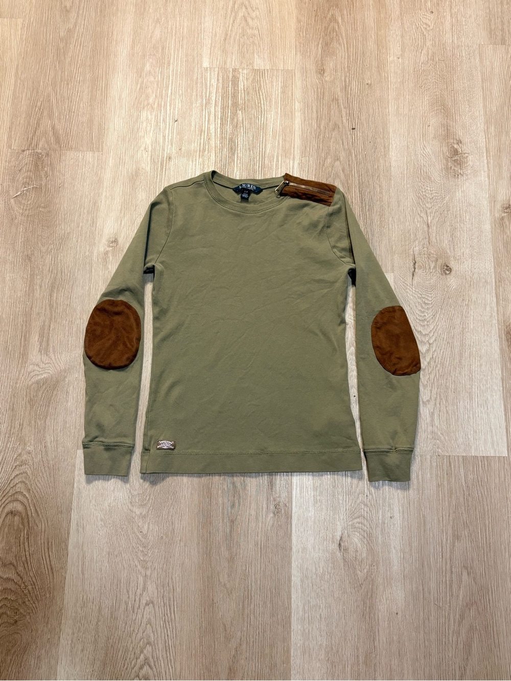 Lauren Ralph Lauren Green Shirt Womens Size Small Leather Elbow Patches Chic